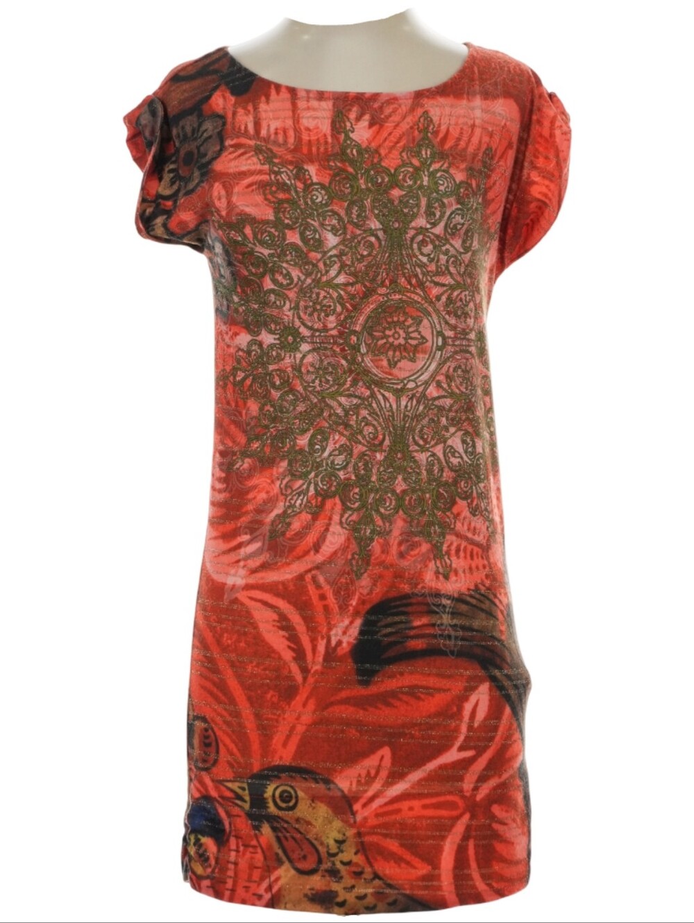 DESIGUAL X CHRISTIAN LACROIX Coral Mandala Print Cap-Sleeve Dress EUC Sz S